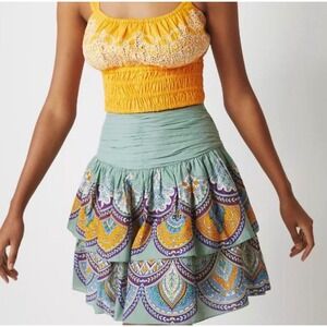 Anthropologie Let Me Be Printed Bohemian Mini Skirt S Multicolored NEW!